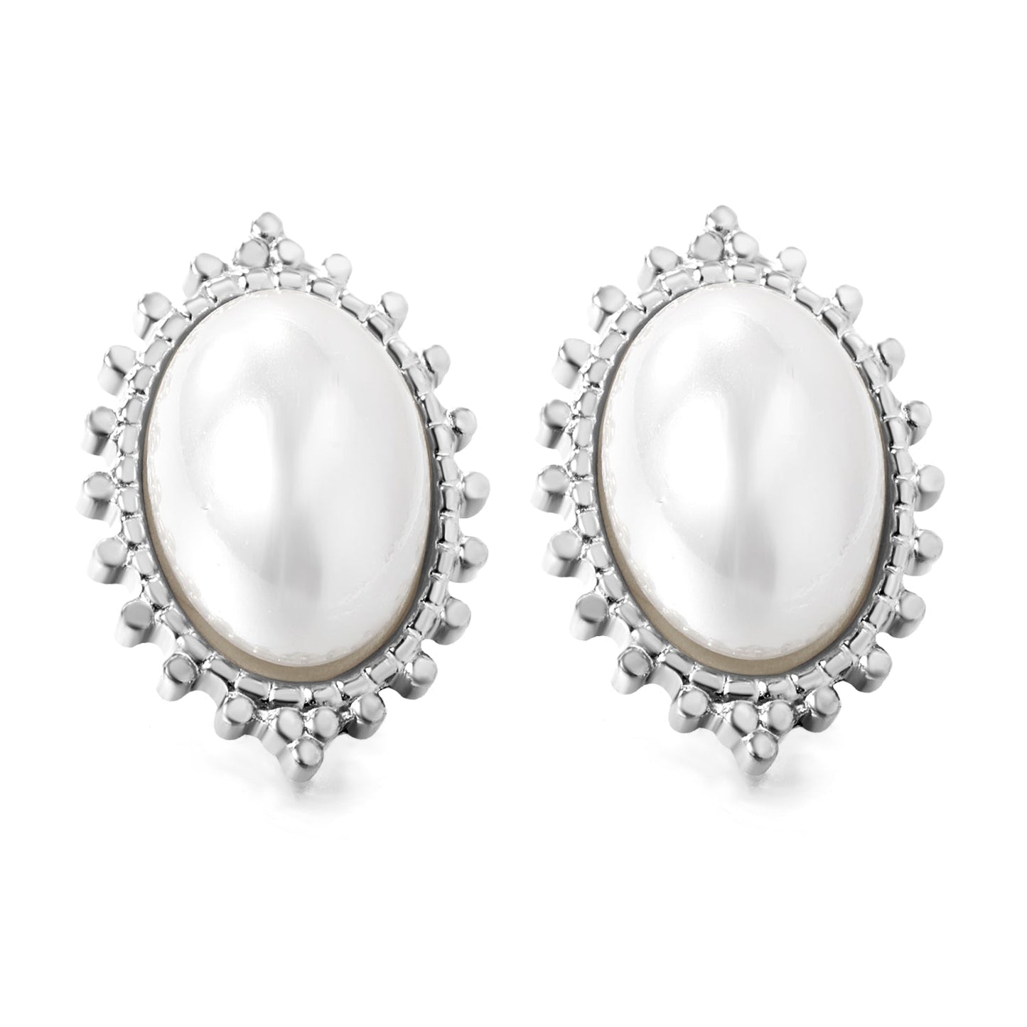 Loose Bead Edge Oval with White Pearl Earrings 14.8*21mm asonjewelry