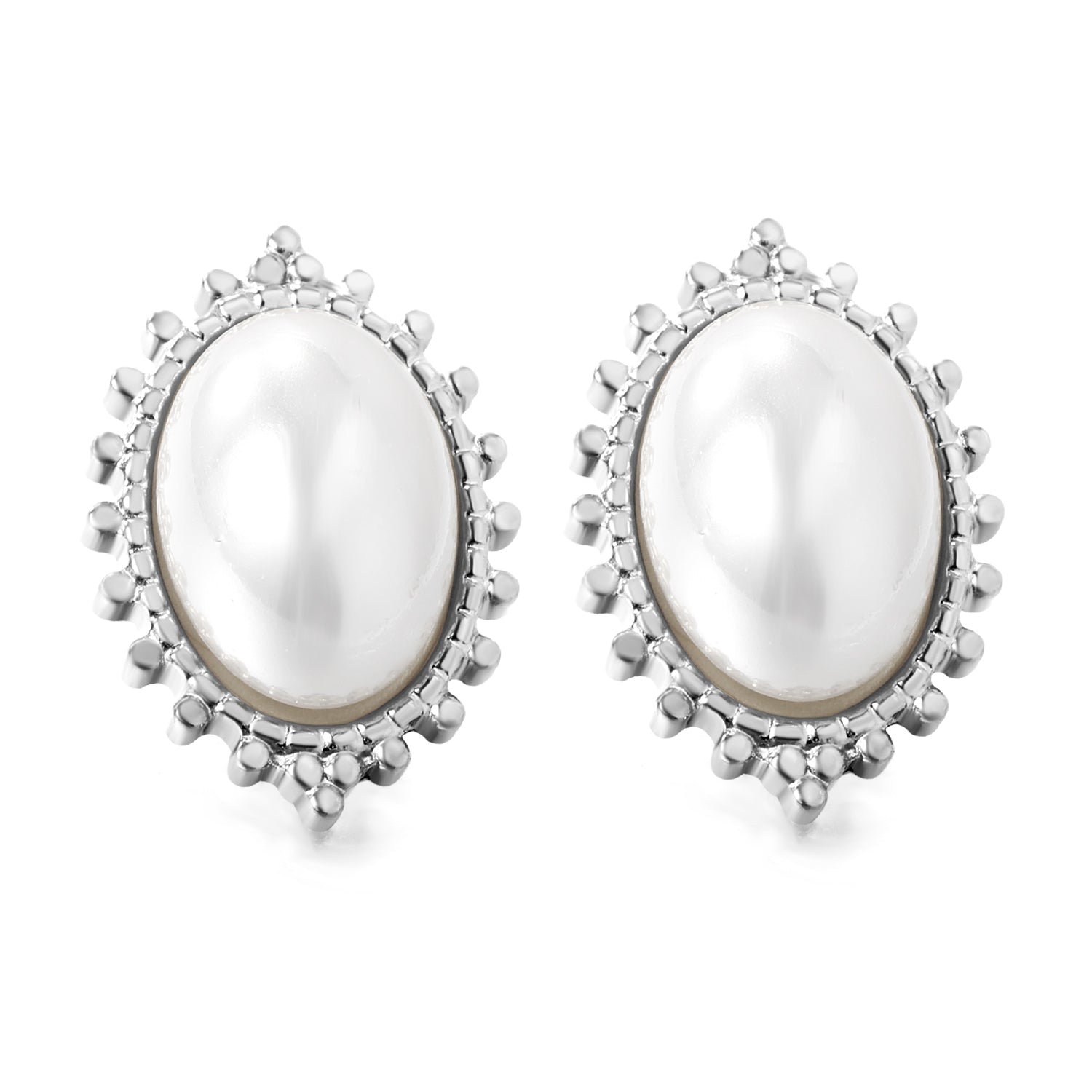Loose Bead Edge Oval with White Pearl Earrings 14.8*21mm asonjewelry