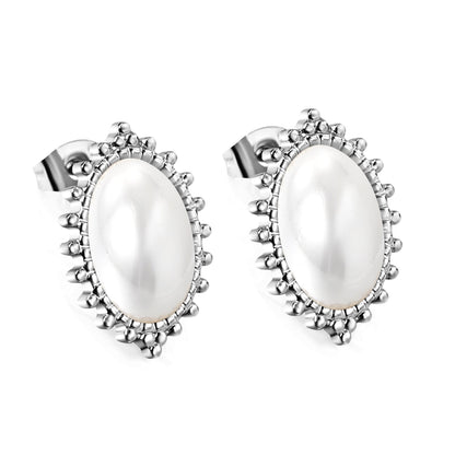Loose Bead Edge Oval with White Pearl Earrings 14.8*21mm asonjewelry