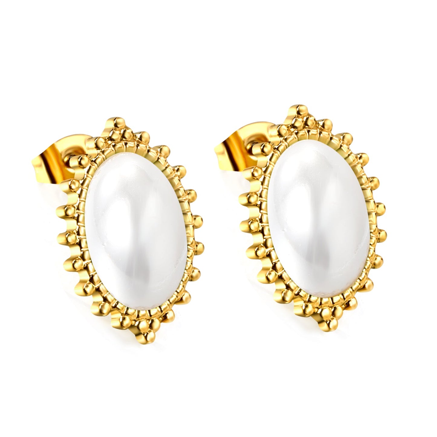 Loose Bead Edge Oval with White Pearl Earrings 14.8*21mm asonjewelry