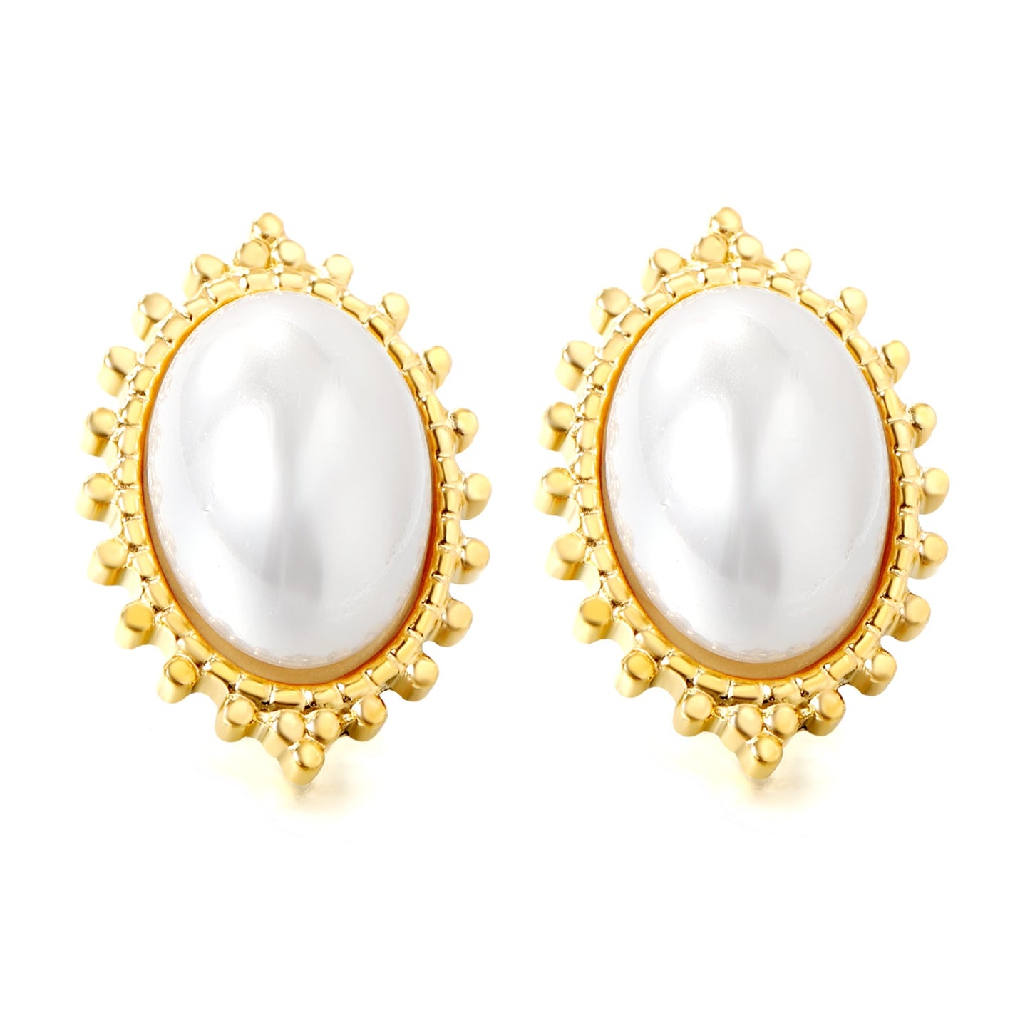 Loose Bead Edge Oval with White Pearl Earrings 14.8*21mm asonjewelry