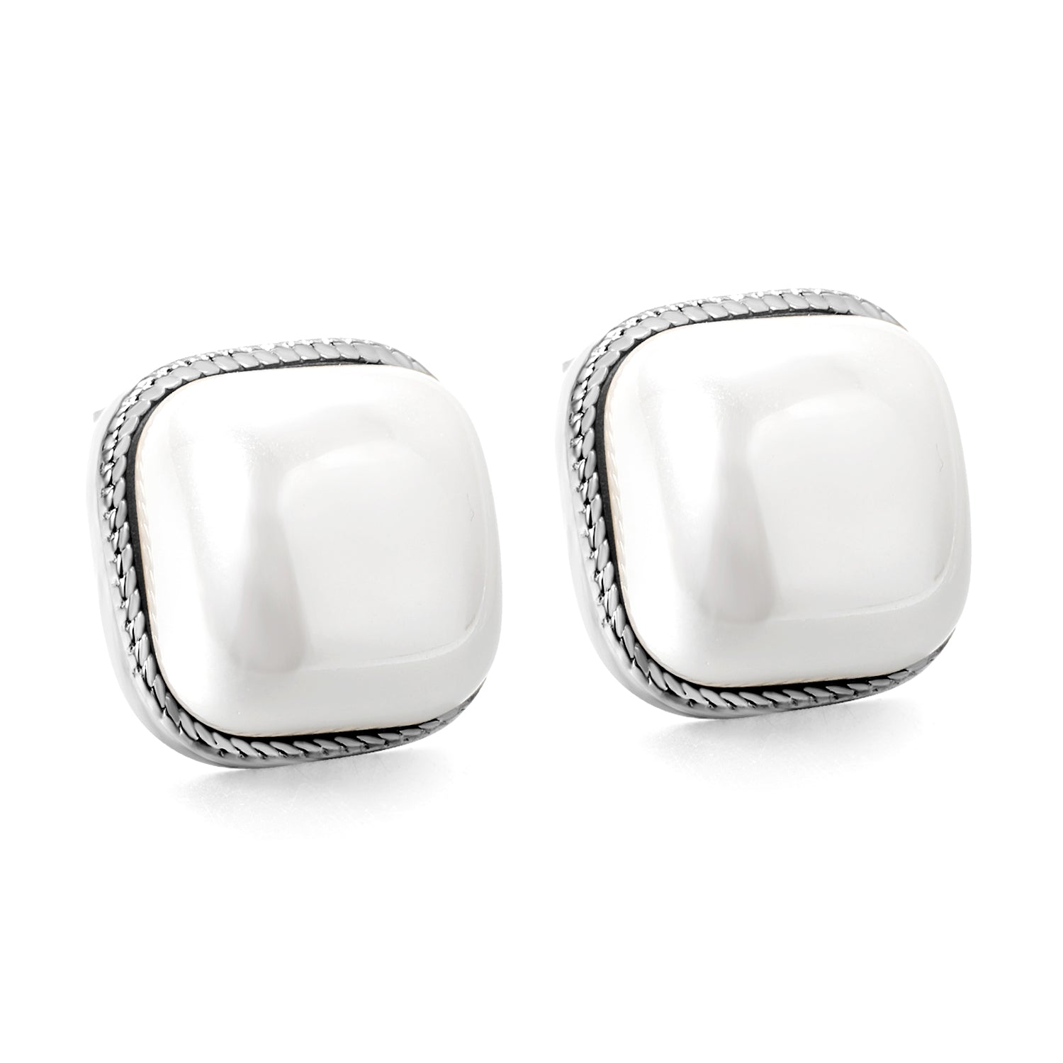 Lace Square with White Pearl Earrings 16.4*16.4mm asonjewelry