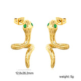 12.8*26.2mm Snake shape with 2 green diamonds Earring Gold color