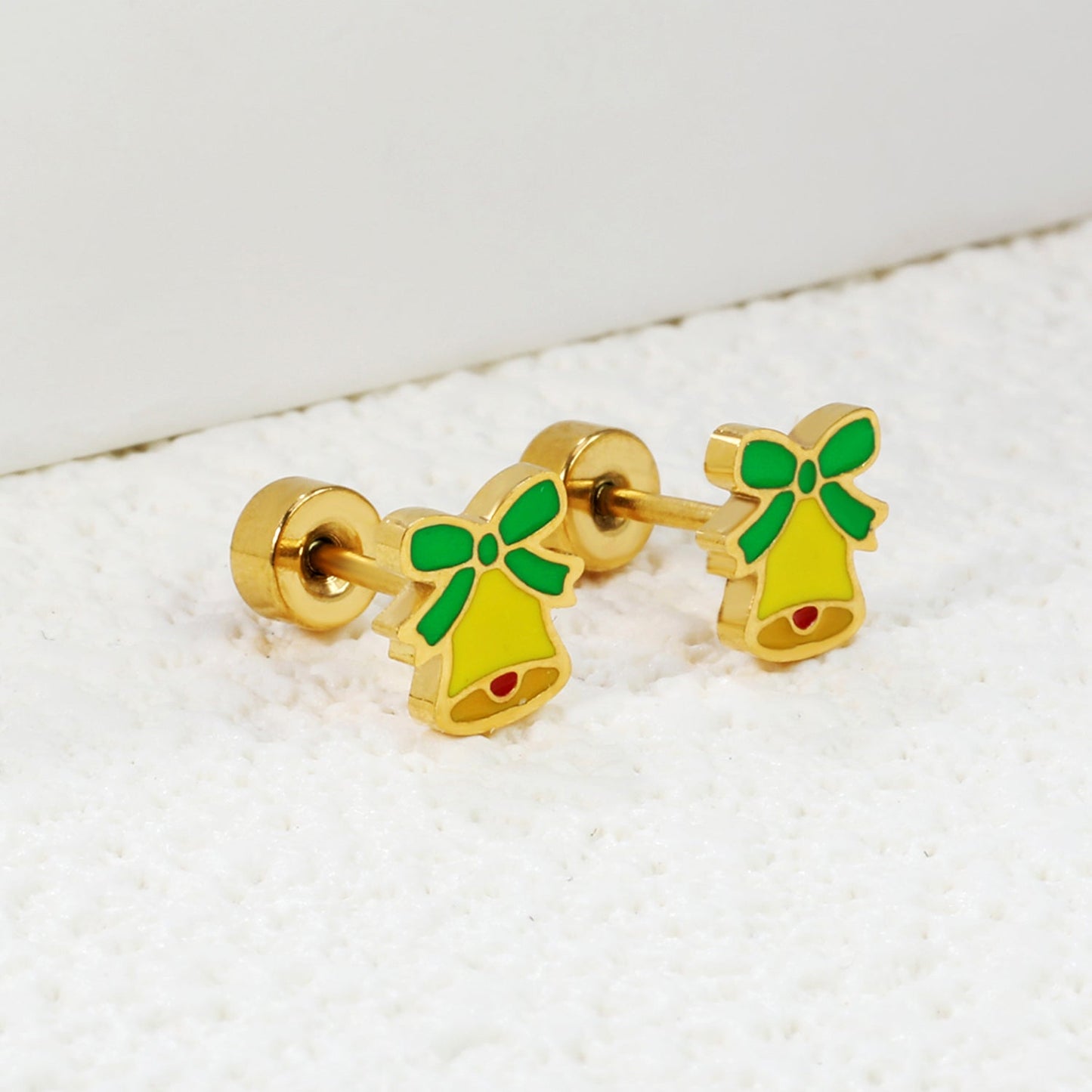 Children's Christmas bell twist plug earrings gold color asonjewelry