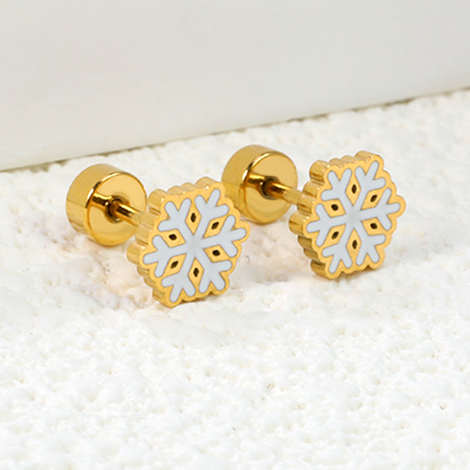 Children's Christmas winter snowflake twist plug earrings gold color asonjewelry