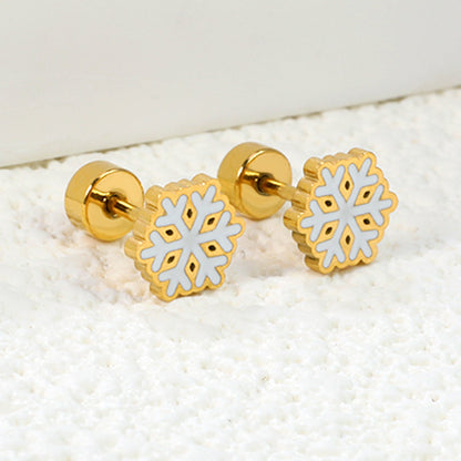 Children's Christmas winter snowflake twist plug earrings gold color asonjewelry