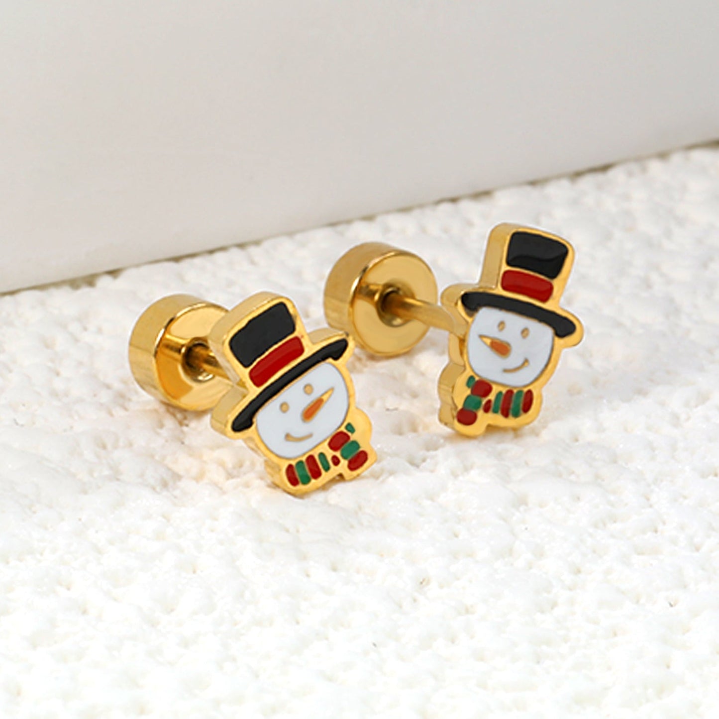 Children's Christmas cartoon snowman drop earrings gold color asonjewelry
