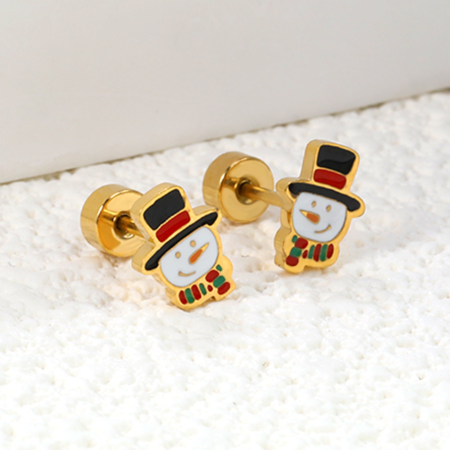 Children's Christmas cartoon snowman drop earrings gold color asonjewelry