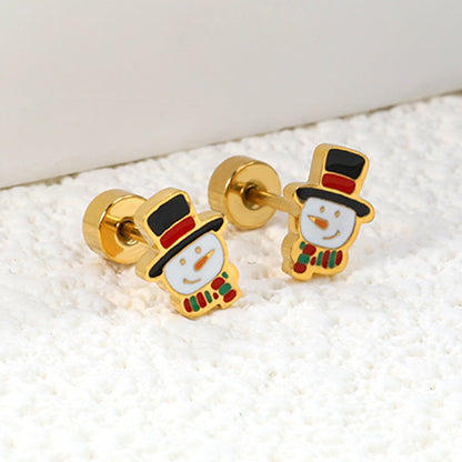 Children's Christmas cartoon snowman drop earrings gold color asonjewelry