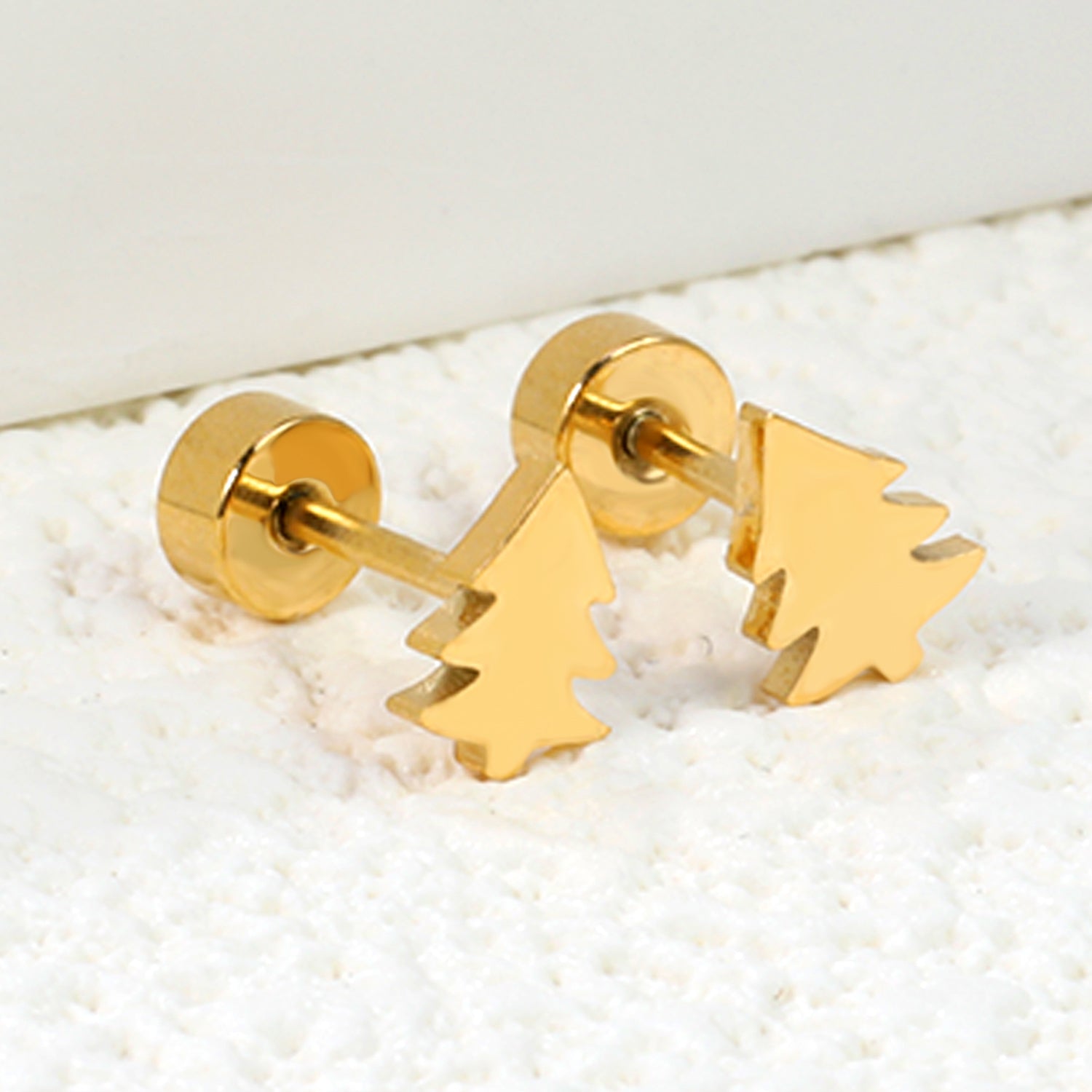 Children's Christmas Glossy Tree Shape Twist Earrings gold color asonjewelry