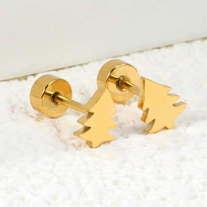 Children's Christmas Glossy Tree Shape Twist Earrings gold color asonjewelry