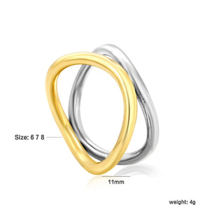 Stainless Steel Two - Tone Curved Interlocking Ring