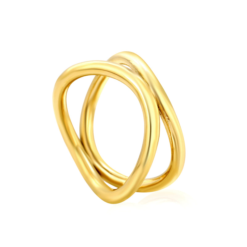 11mm H-Size Double Circle Steel/Gold Plated Statement Ring