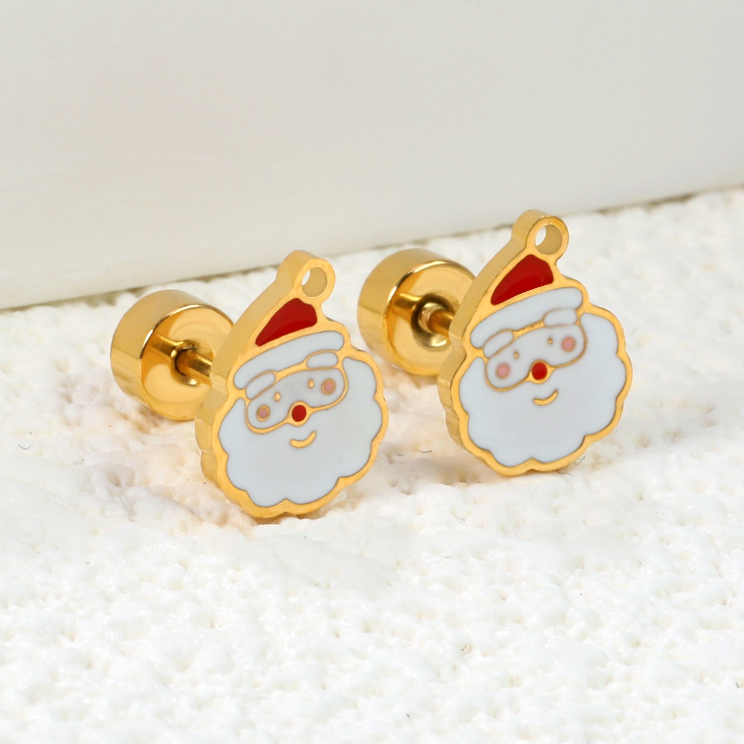 Children's Christmas Santa Claus twist plug earrings gold color asonjewelry