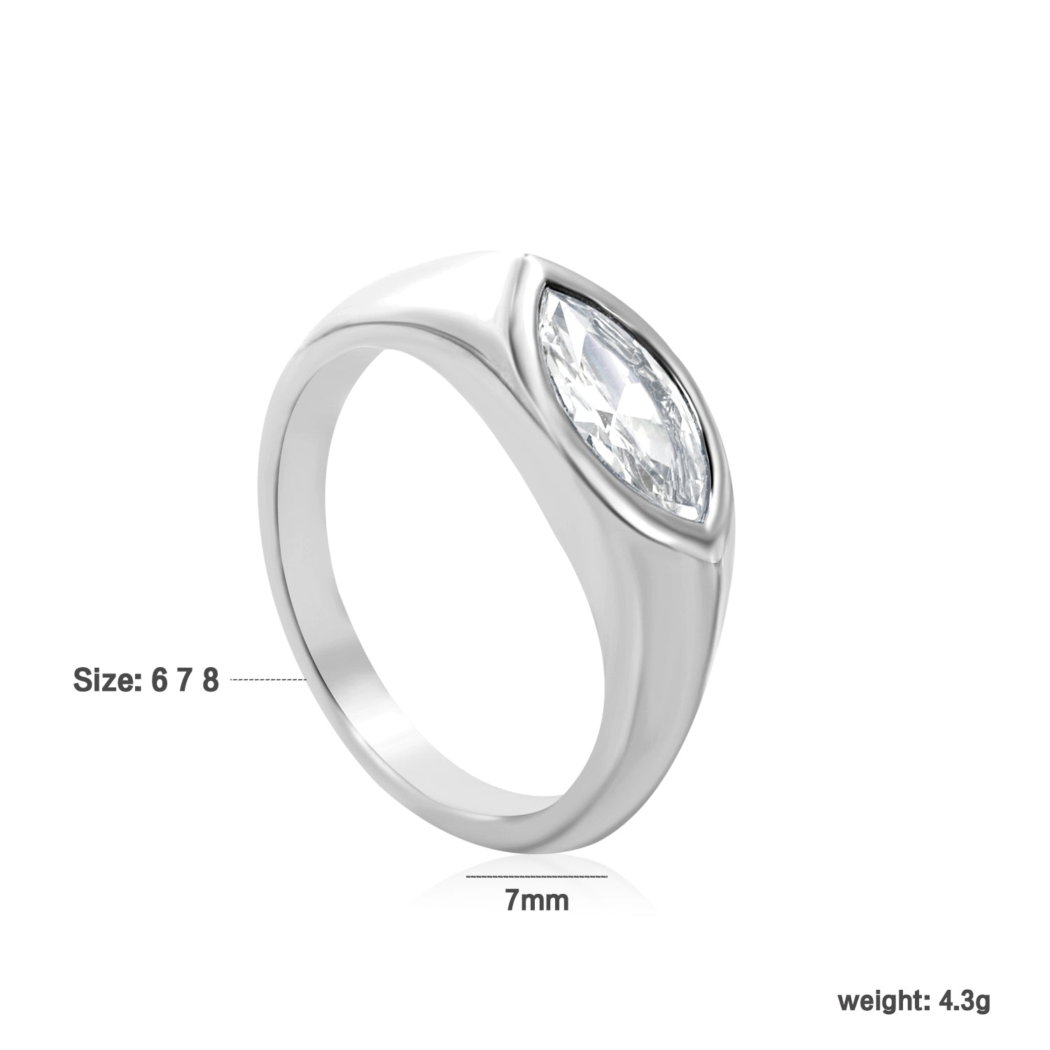 7mm H-Size White Zirconia Inlay Steel/Gold Plated Ring asonjewelry