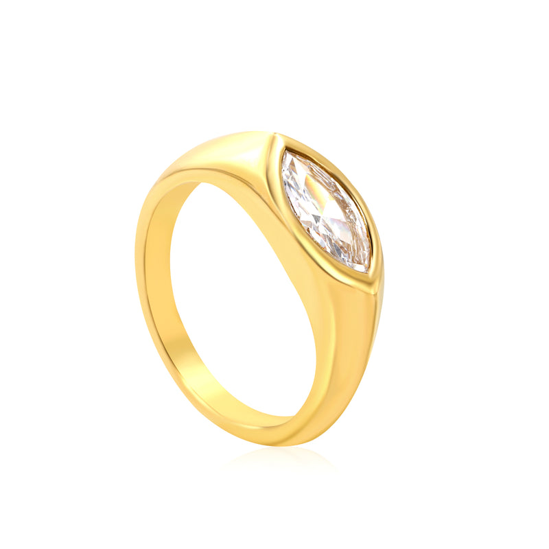7mm H-Size White Zirconia Inlay Steel/Gold Plated Ring