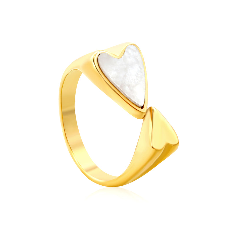 9.8mm H-Size Heart-Shaped White Shell Inlay Gold-Plated Ring