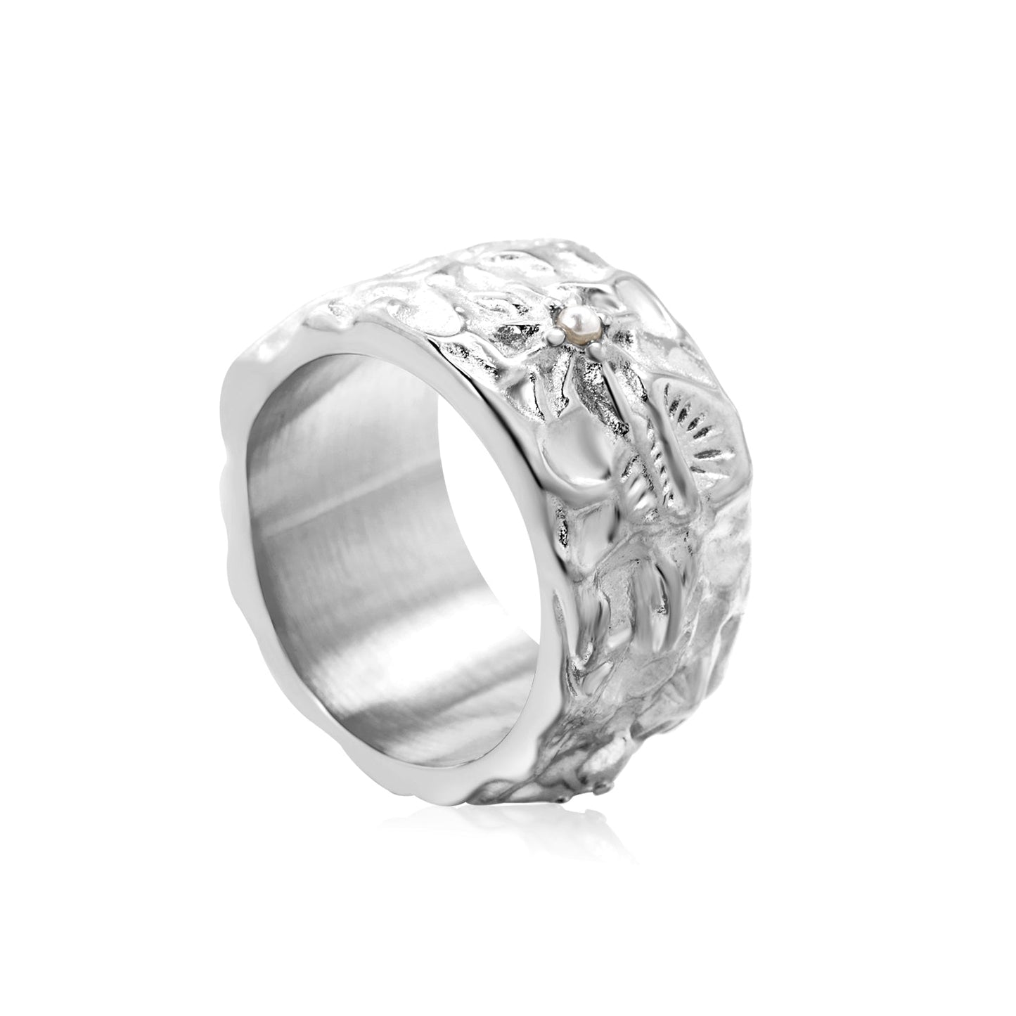 12.5mm Octagonal Pearl-Embellished Steel/Gold Tone Ring asonjewelry