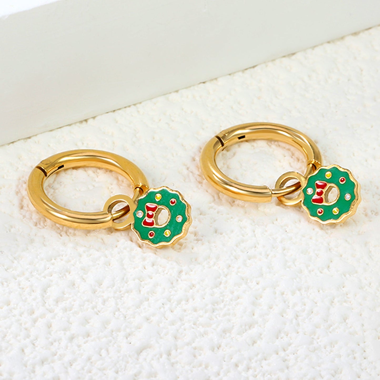 Children's Christmas tree ornaments santa gloves socks drop earrings gold color asonjewelry