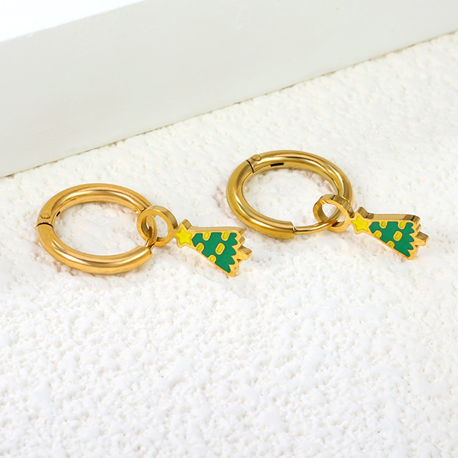 Children's Christmas Tree 6*13.5mm drop ear clips gold color asonjewelry