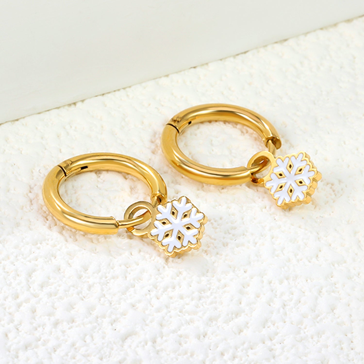 2*10mm circle + 7*9.5mm snowflake earrings with white oil drops steel color/golden color asonjewelry
