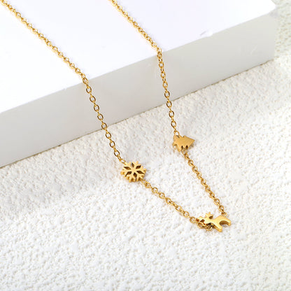 Children's Christmas Moose + Christmas Tree + Snowflake Necklace Gold asonjewelry