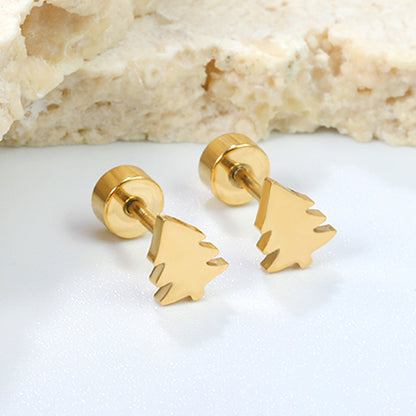 Children's Christmas Glossy Tree Shape Twist Earrings gold color asonjewelry