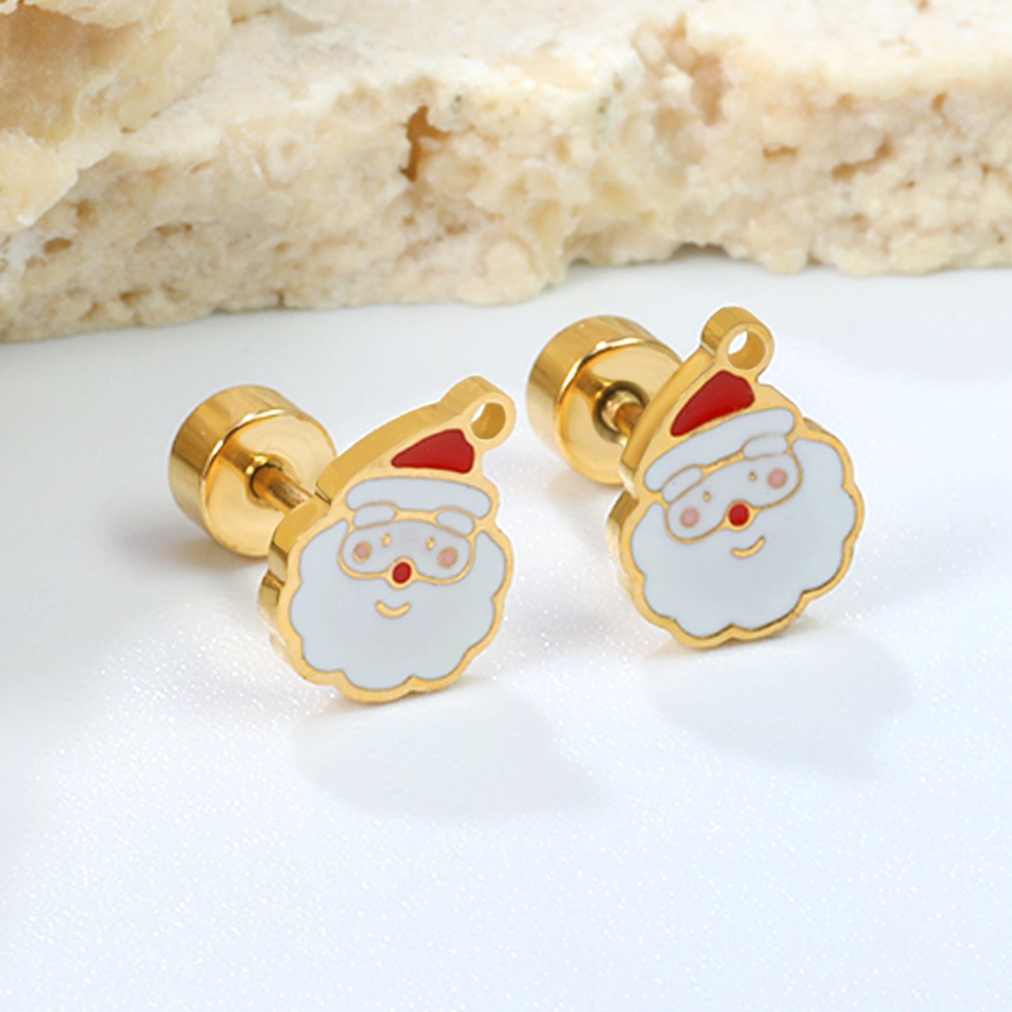 Children's Christmas Santa Claus twist plug earrings gold color asonjewelry