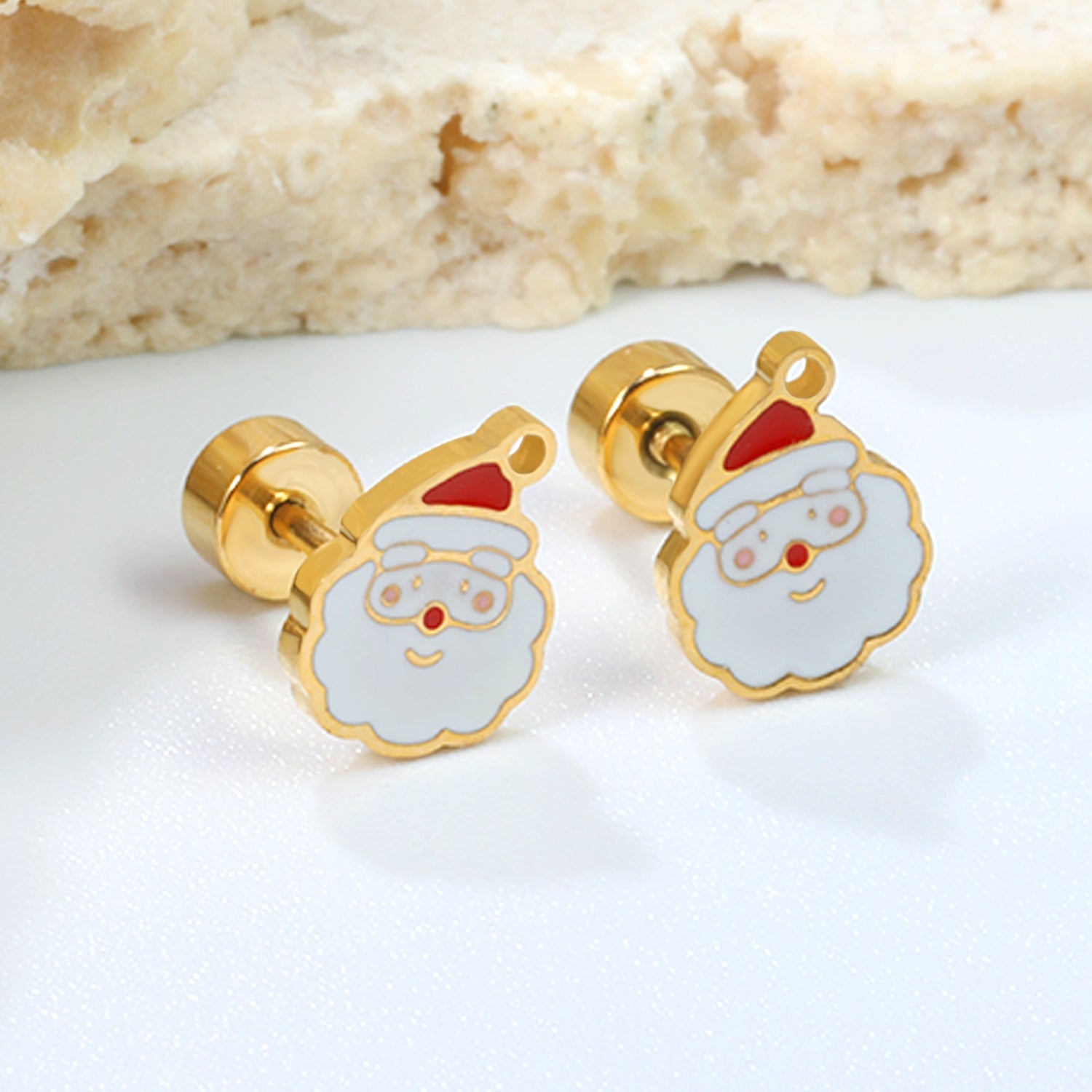Children's Christmas Santa Claus twist plug earrings gold color asonjewelry
