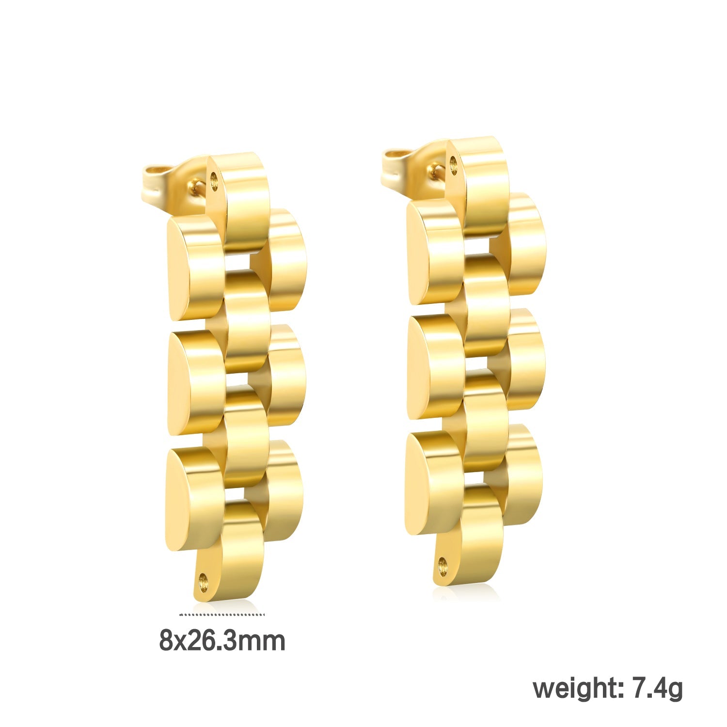 8*26.3mm 4-section bracelet stud earrings gold color asonjewelry