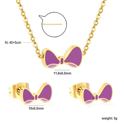 Bow Set Gold Earrings: 10*5.5mm Pendant: 11.8*6.5mm 0.3 Cross Chain 40+5cm+6mm Round Plaque asonjewelry