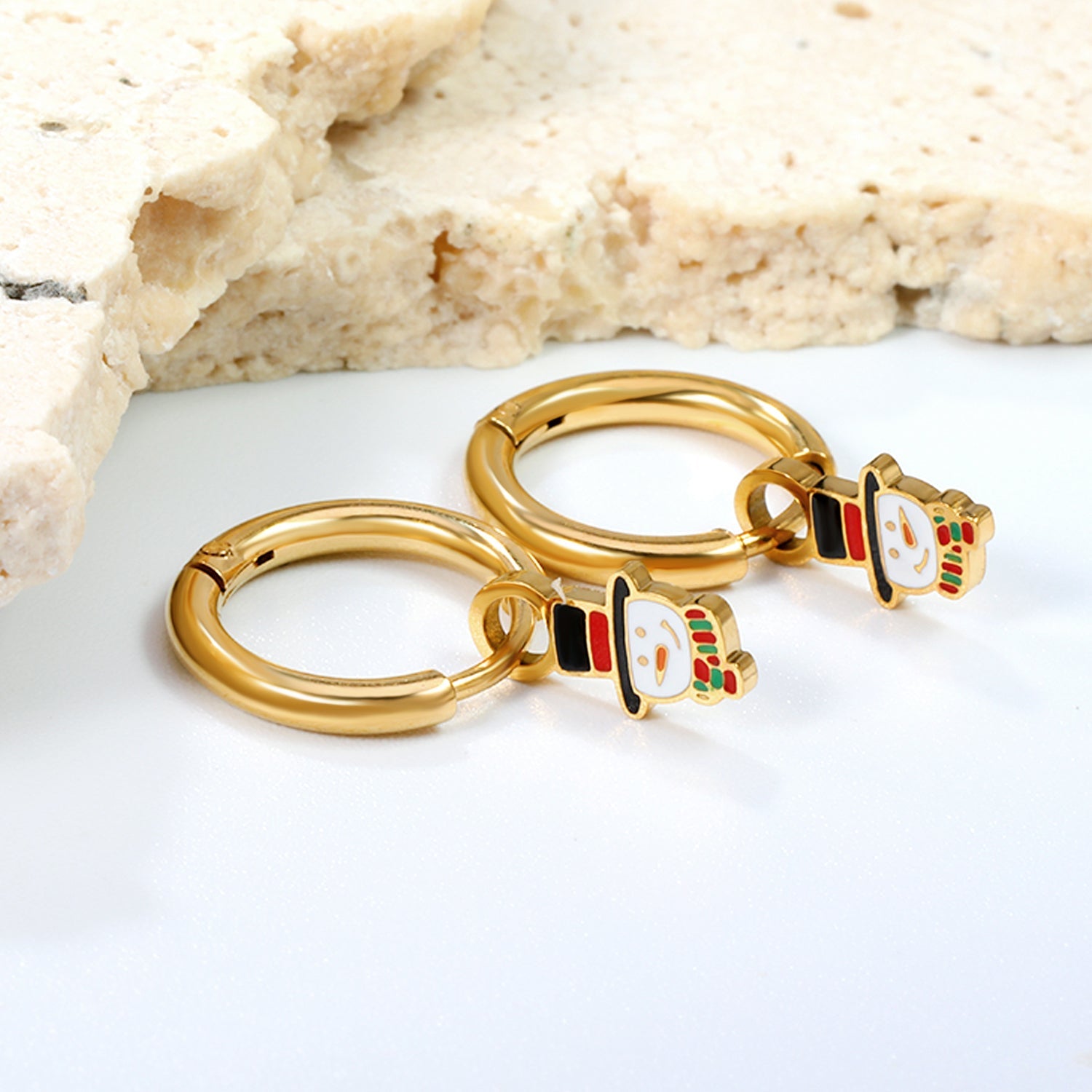 Children's Christmas snowman drop earrings gold color asonjewelry