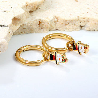 Children's Christmas snowman drop earrings gold color asonjewelry