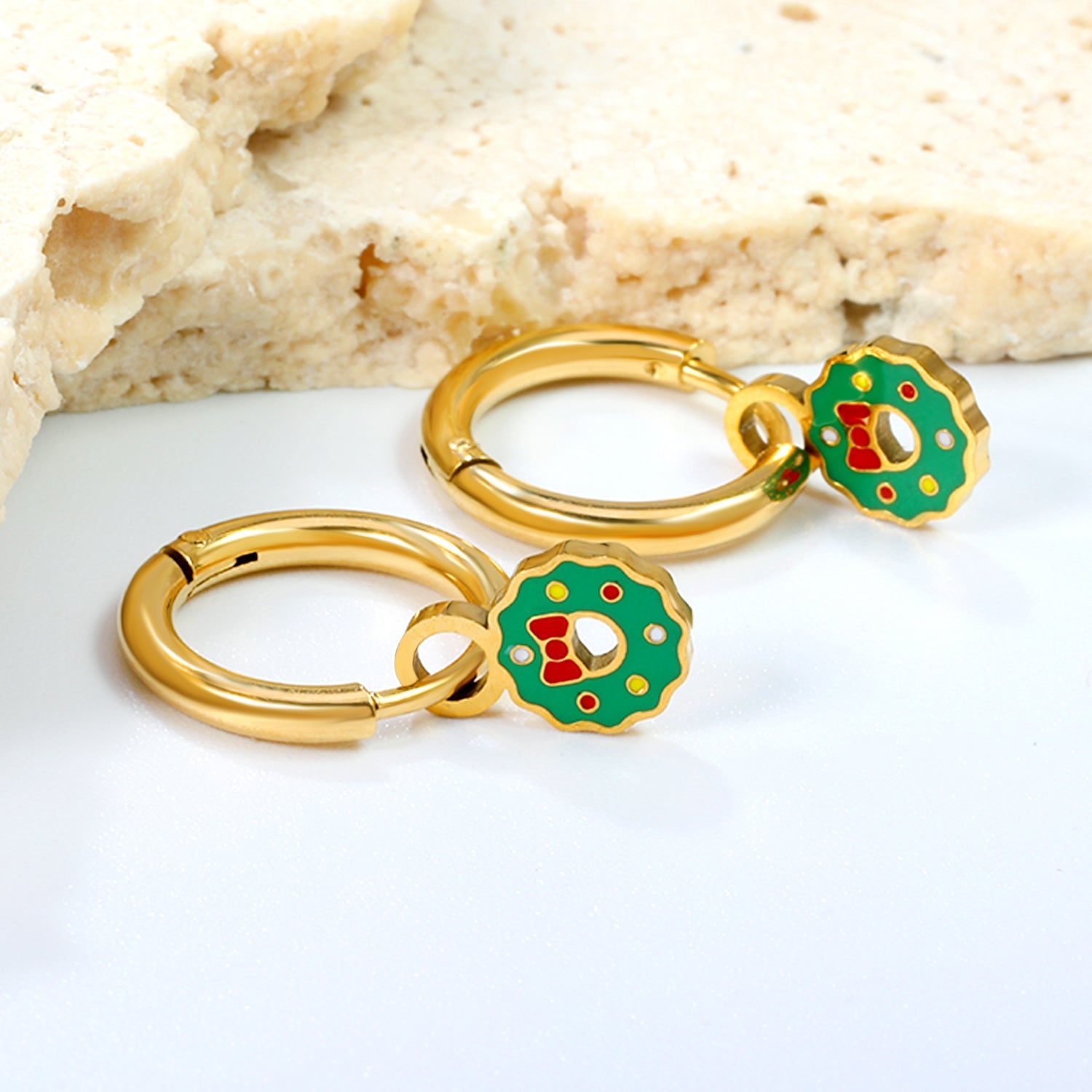 Children's Christmas tree ornaments santa gloves socks drop earrings gold color asonjewelry