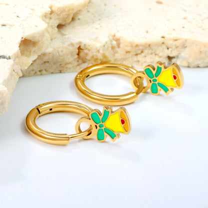 Children's Christmas bell drop earrings gold color asonjewelry