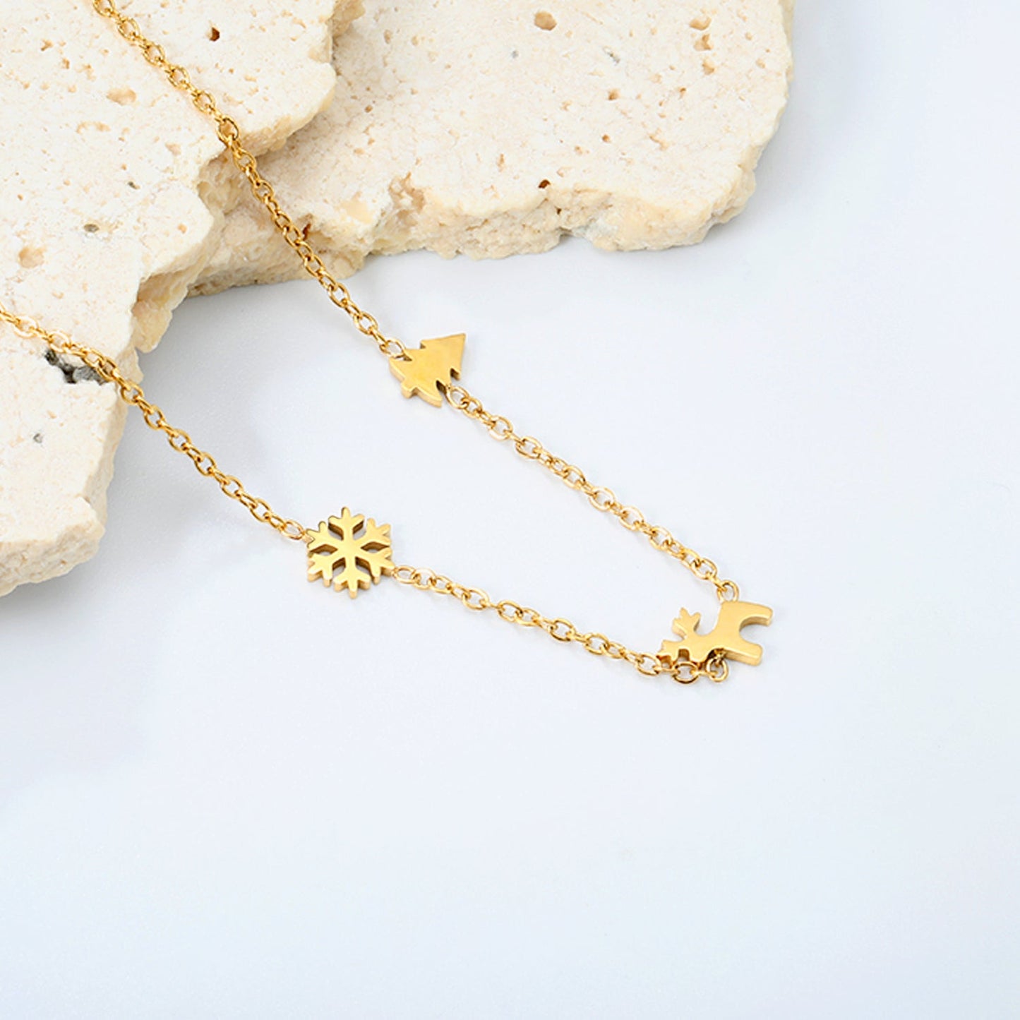 Children's Christmas Moose + Christmas Tree + Snowflake Necklace Gold asonjewelry