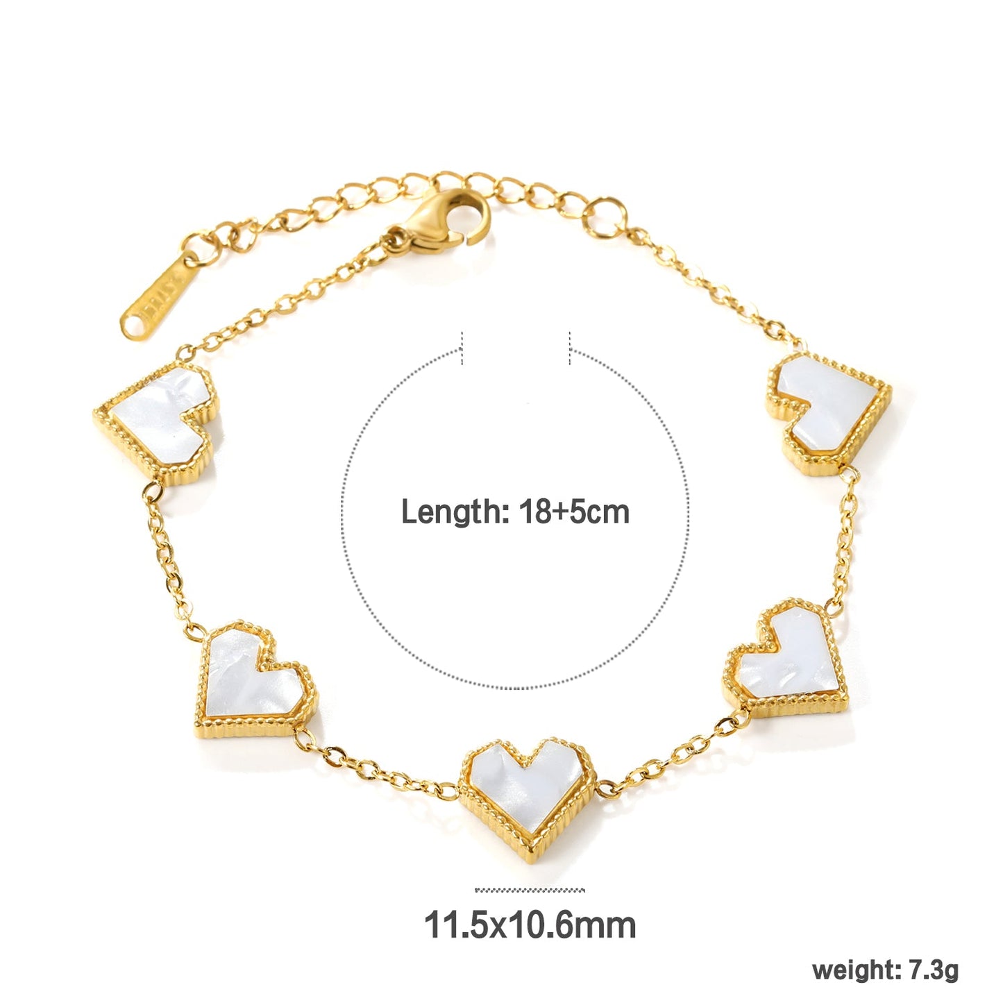 11.3*10.5mm heart shape sticky double-sided white shell/black/red/pink/green horizontal acrylic accessories 18+5cm+6mm round plaque Bracelet gold color asonjewelry