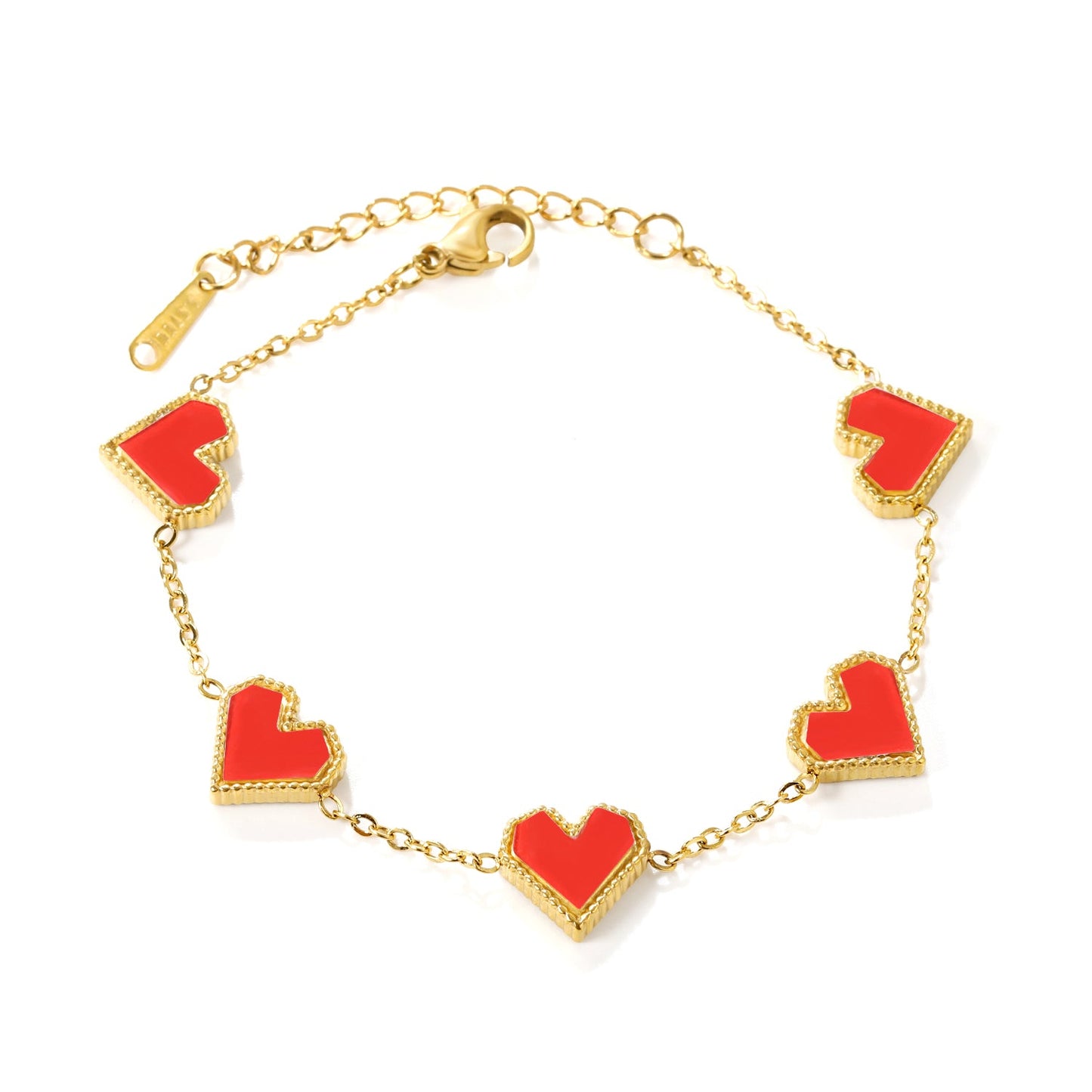 5 Heart with White & Black & Red Shell Bracelet 18+5cm asonjewelry