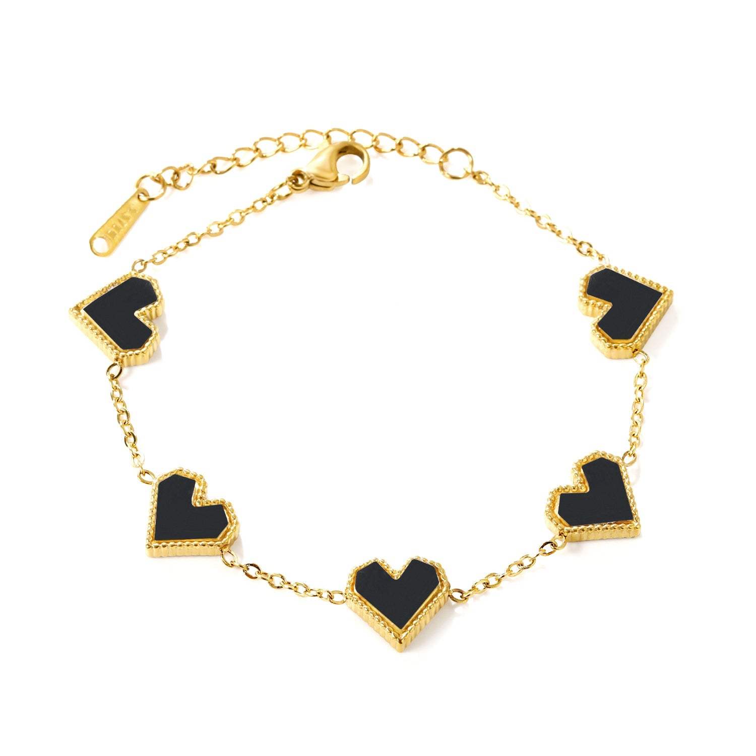 5 Heart with White & Black & Red Shell Bracelet 18+5cm asonjewelry