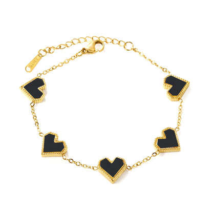 11.3*10.5mm heart shape sticky double-sided white shell/black/red/pink/green horizontal acrylic accessories 18+5cm+6mm round plaque Bracelet gold color asonjewelry