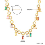 3.1*6mm square diamond mixed color accessories 7mm seven beads wreath chain *40+5cm+6mm round plate necklace Golden