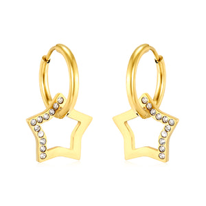 12.2x12.4mm five-pointed star white diamond earrings, gold