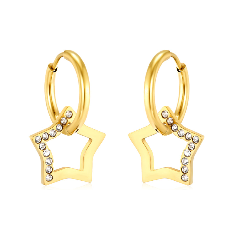 12.2x12.4mm five-pointed star white diamond earrings, gold