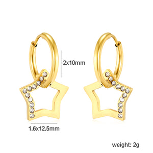 12.2x12.4mm five-pointed star white diamond earrings, gold