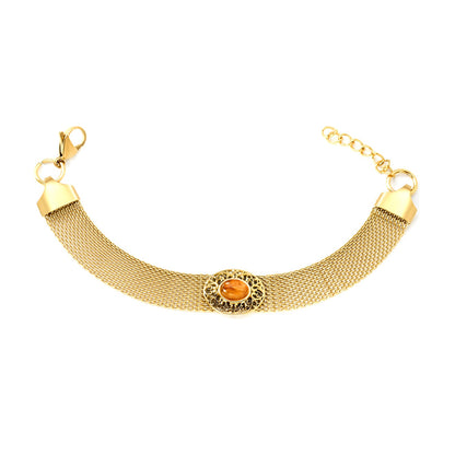 18.8*15mm Oval Hollowed Out with Earth Yellow Stones 18.5+3cm End Bracelet Bracelet Golden asonjewelry