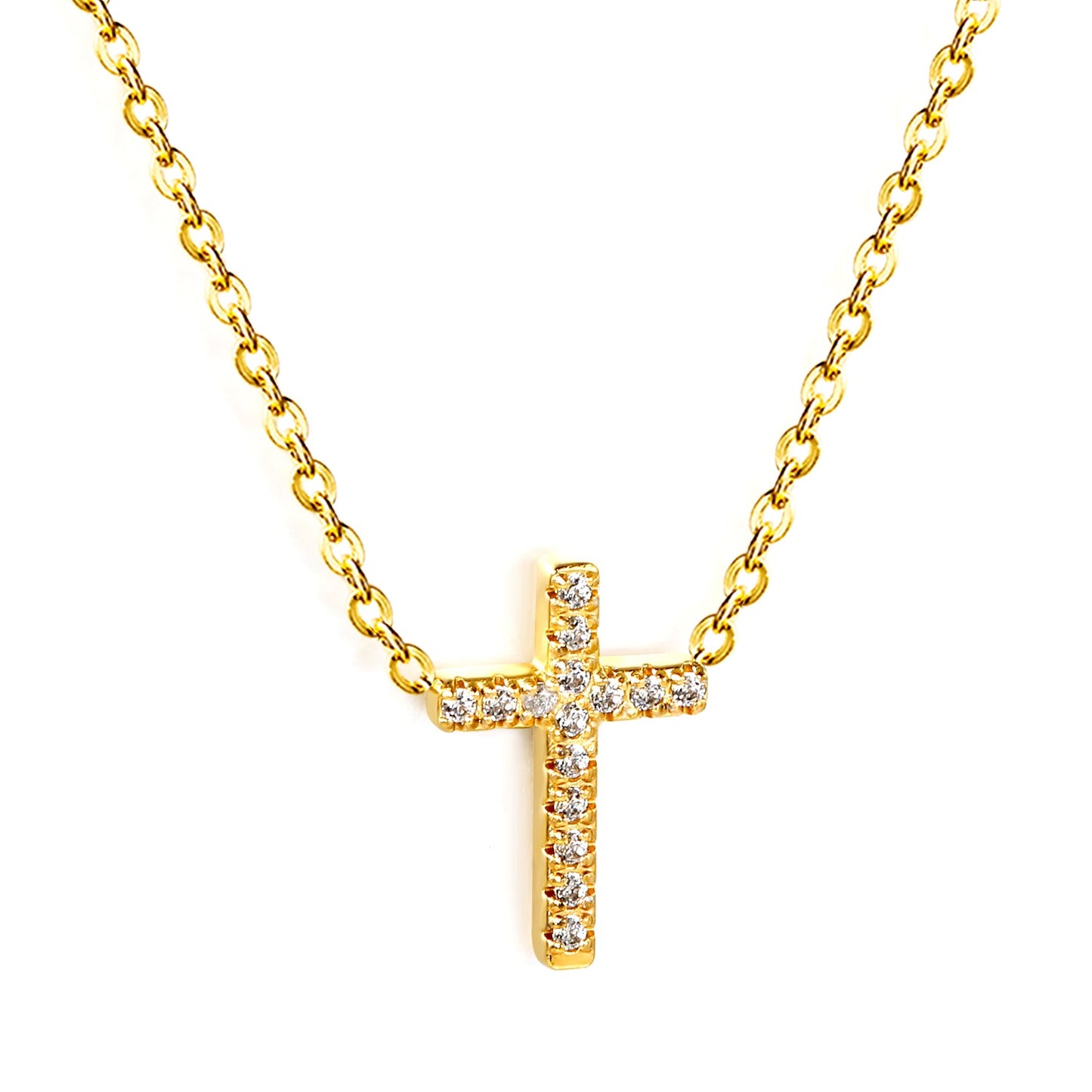 10*15mm cross with white diamond pendant necklace 42+5cm steel color/golden asonjewelry