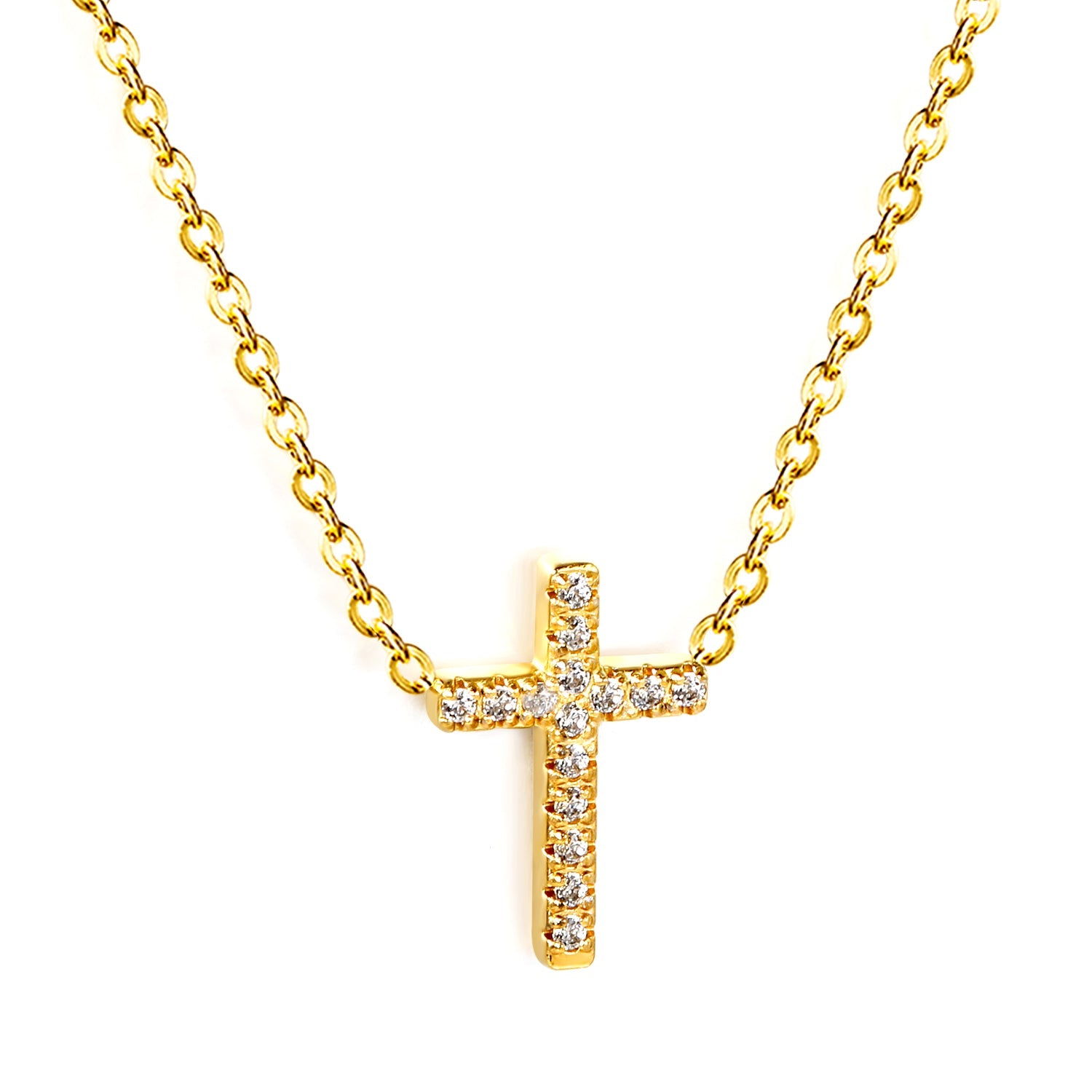 10*15mm cross with white diamond pendant necklace 42+5cm steel color/golden asonjewelry