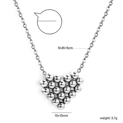 17*14.4mm heart shaped steel bead pendant necklace 45+5cm asonjewelry