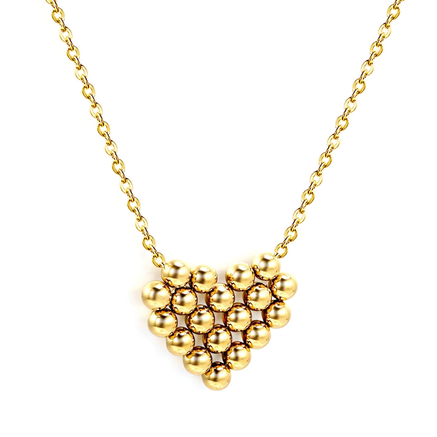 17*14.4mm heart shaped steel bead pendant necklace 45+5cm asonjewelry