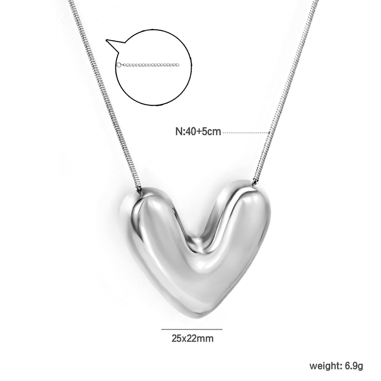 25*22mm heart pendant necklace 40+5cm asonjewelry